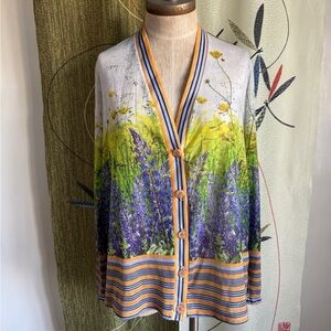 Floral Cardigan with Yellow and Blue Accents